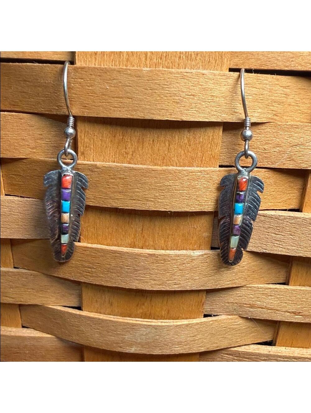 Southwest Sterling Silver Feather Earrings